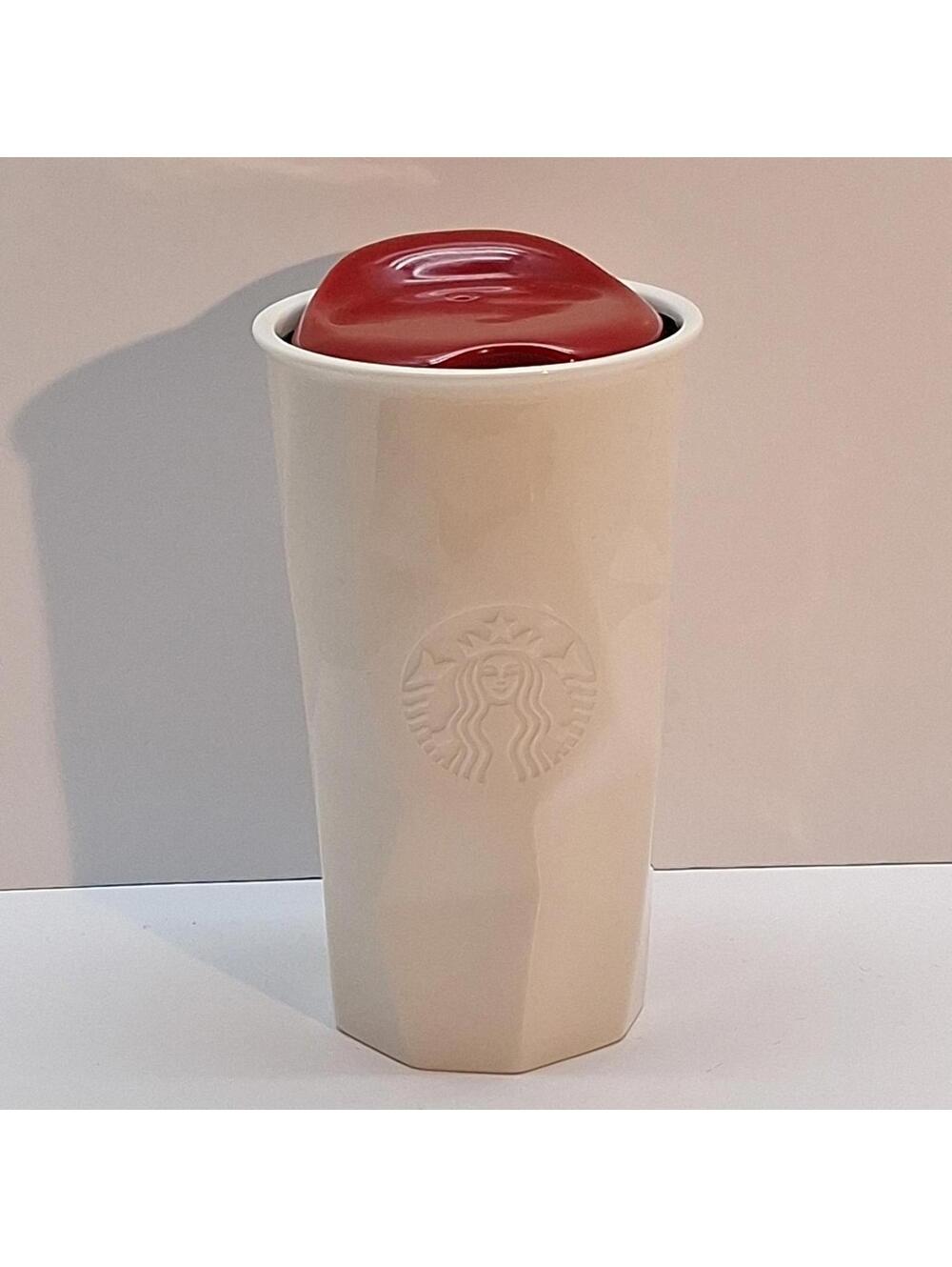 Starbucks White Mermaid Embossed Faceted Ceramic Travel Mug Tumbler 10 oz 2013